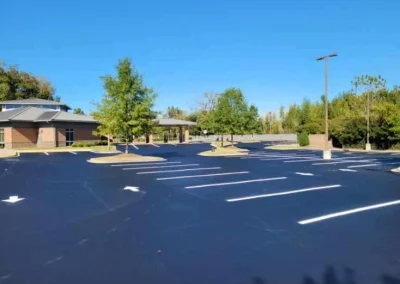 Newly paved and striped commercial parking lot