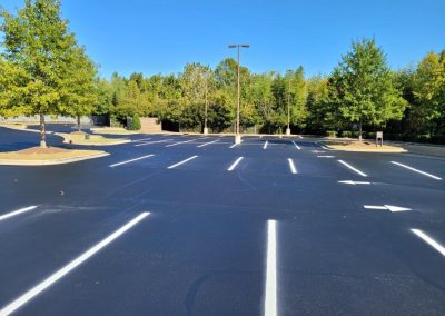 Line-striped parking lot with landscaped islands