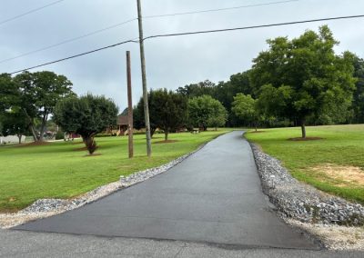 Asphalt path through a grassy park