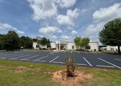 Restriped office parking lot with landscaping