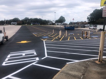 specialized line striping for complicated commercial parking lot